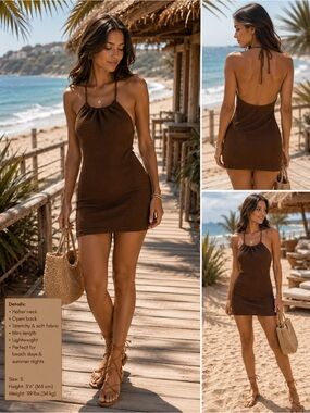 New Brown Halter Mini Dress - Women's Summer Beach Dress no tag